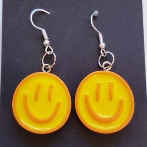 Handmade Yellow And Orange Smiley Face Earrings